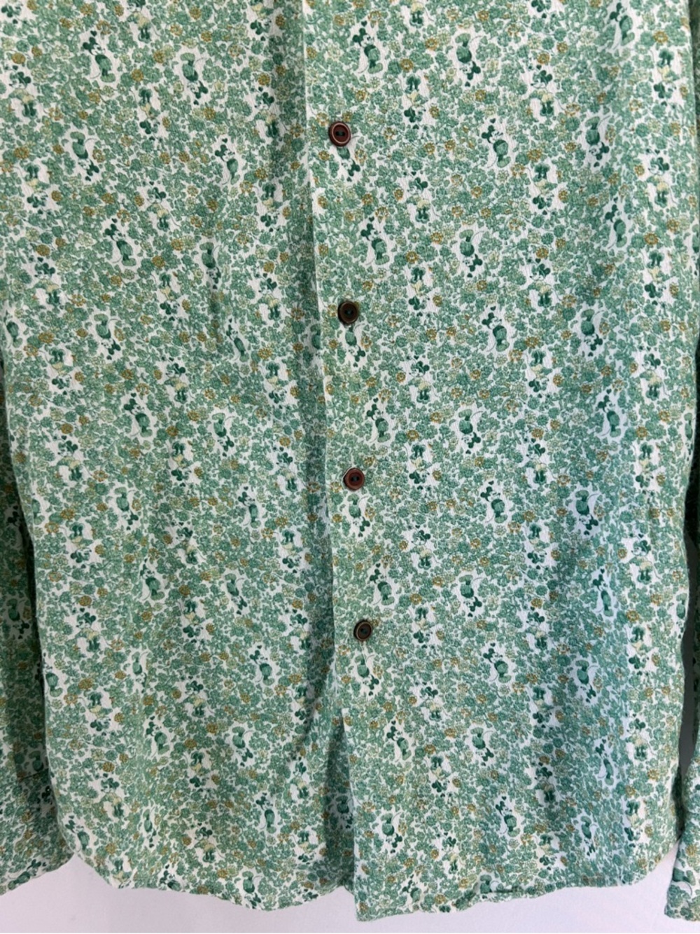 Vintage Kennington Mickey & Minnie Mouse Disney Button Down Shirt Green Floral - Picture 5 of 6